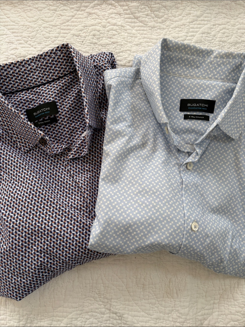 Bugatchi Navy and White Geometric Dress Shirt (two shirts together)
